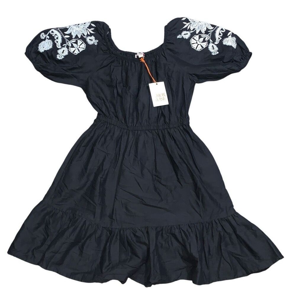 Brand New Knox Rose Women's XS Black Embroidered Floral Baby Doll Mini Dress
